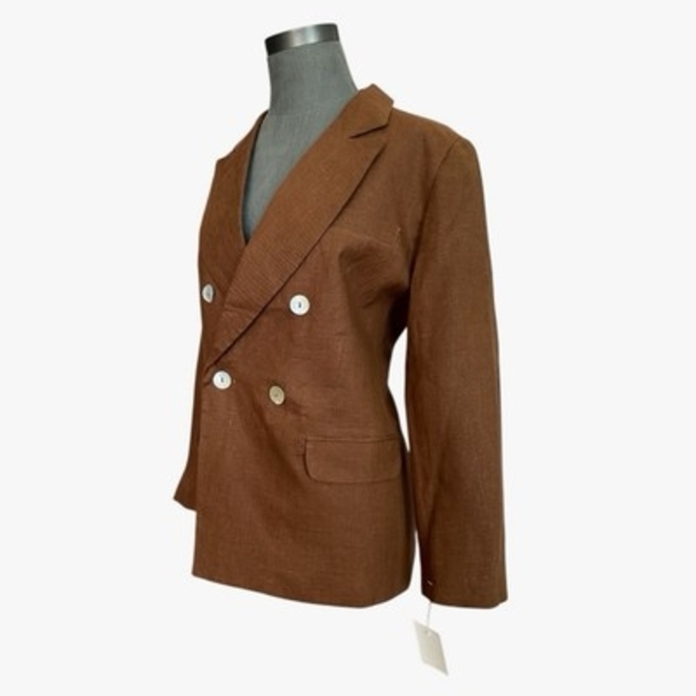 Vintage Stephanie Andrews Women's Brown Linen Suit 4P Double Breasted NWT - Picture 6 of 11